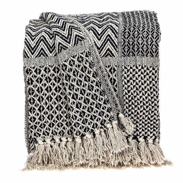 Beige And Black Multi Pattern Woven Handloom Throw Blanket 476214 By Homeroots