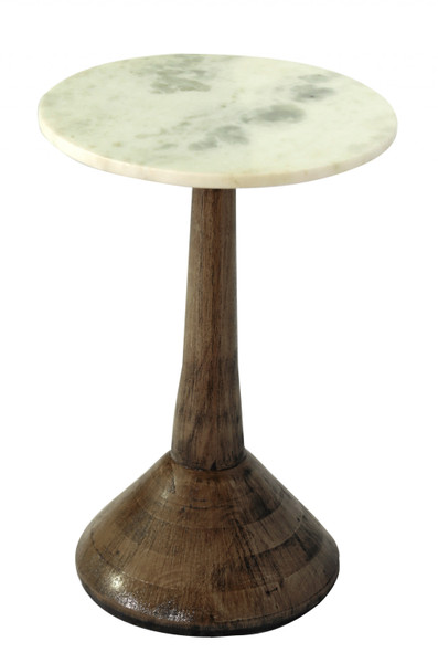 White Marble And Dark Mango Pedestal End Or Side Table 476478 By Homeroots