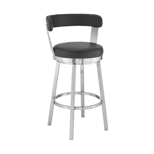 26" Chic Black Faux Leather With Stainless Steel Finish Swivel Bar Stool 476699 By Homeroots