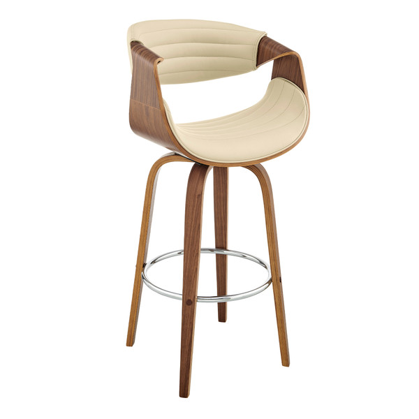 26" Cream Faux Leather And Walnut Wood Retro Chic Swivel Counter Stool 476873 By Homeroots