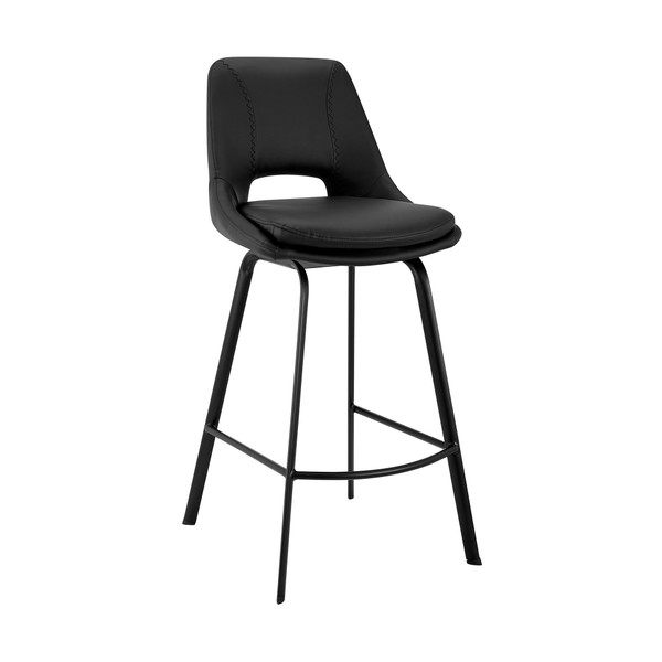 30" Elegant Black Faux Leather And Black Metal Armless Swivel Bar Stool 476916 By Homeroots