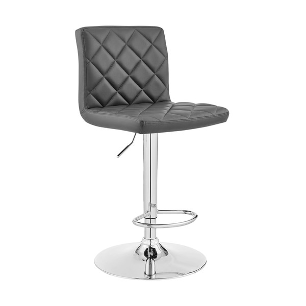 Gray Faux Leather Chrome Base Swivel Adjustable Bar Stool 476950 By Homeroots