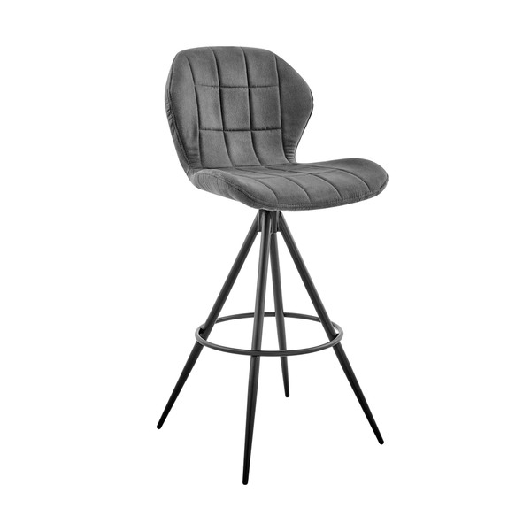 30" Charcoal Gray And Black Microfiber Squared Channel Bar Stool 476961 By Homeroots