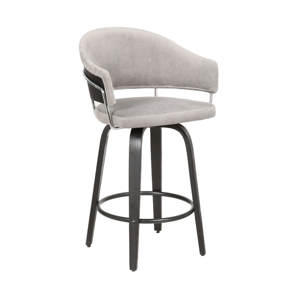 26" Light Grey Faux Leather Bar Stool With Black Brushed Frame 477061 By Homeroots