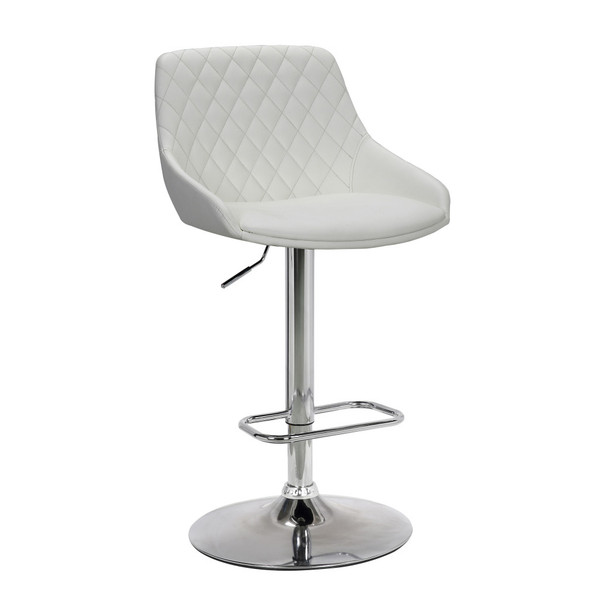 White Faux Leather And Chrome Back Tufted Adjustable Bar Stool 477069 By Homeroots