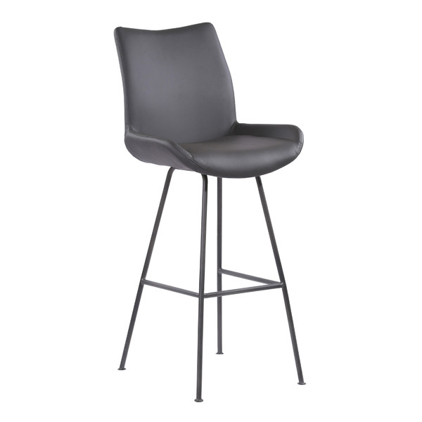30" Elegant Grey Faux Leather Brushed Gray Metal Armless Bar Stool 477077 By Homeroots