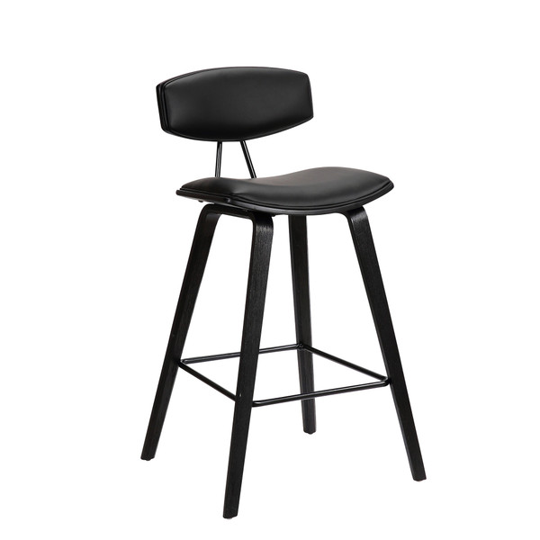 29" Black Faux Leather Mid Century Modern Bar Stool 477118 By Homeroots