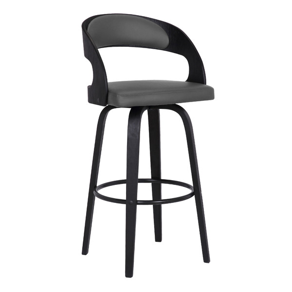 Gray Faux Leather Modern Black Wooden Bar Stool 477170 By Homeroots