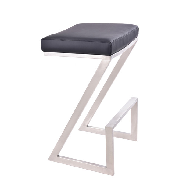 26" Contempo Black Faux Leather And Stainless Backless Bar Stool 477238 By Homeroots