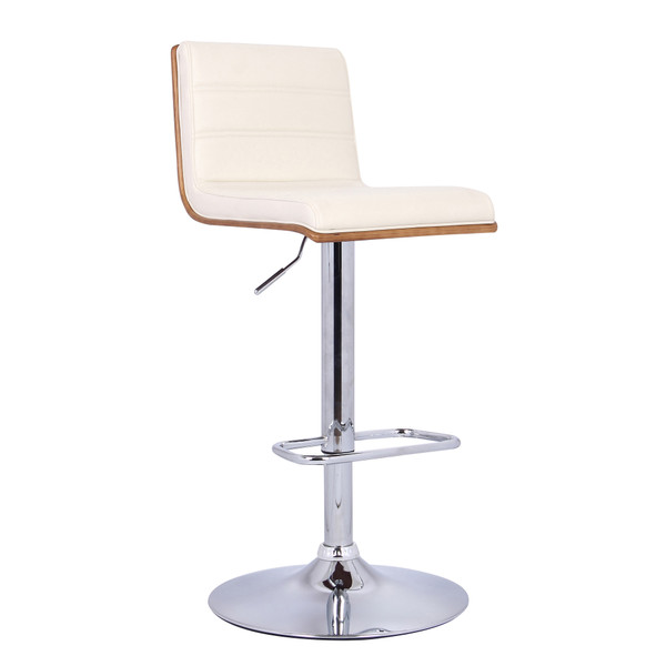 Cream Faux Leather Walnut And Chrome Adjustable Swivel Bar Stool 477248 By Homeroots