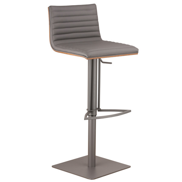Grey Faux Leather Armless Swivel Bar Stool With Grey Metal Base 477265 By Homeroots