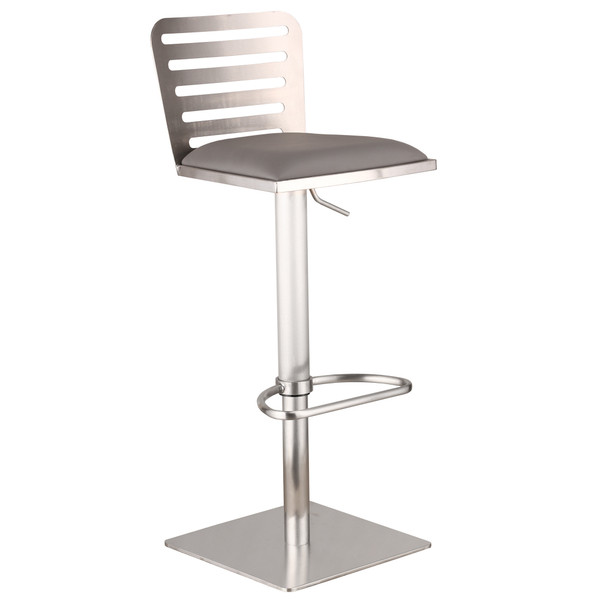 Quality Adjustable Grey Faux Leather And Stainless Steel Bar Stool 477268 By Homeroots