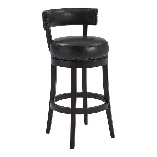 26" Brown Onyx Faux Leather Swivel Espresso Wood Bar Stool 477287 By Homeroots