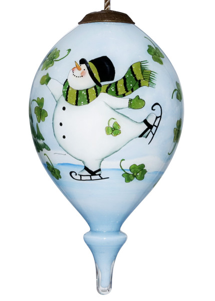 Ice Skating Shamrock Snowman Hand Painted Mouth Blown Glass Ornament 477527 By Homeroots