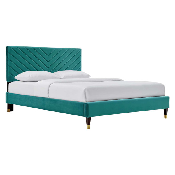 Modway Roxanne Performance Velvet Queen Platform Bed - Teal MOD-6286-TEA