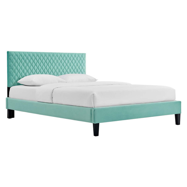 Modway Garcelle Performance Velvet Queen Platform Bed - Mint MOD-6289-MIN