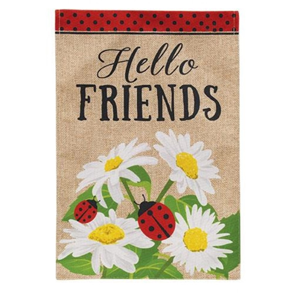 Hello Friends Daisies And Ladybugs Burlap Garden Flag G10220133 By CWI Gifts
