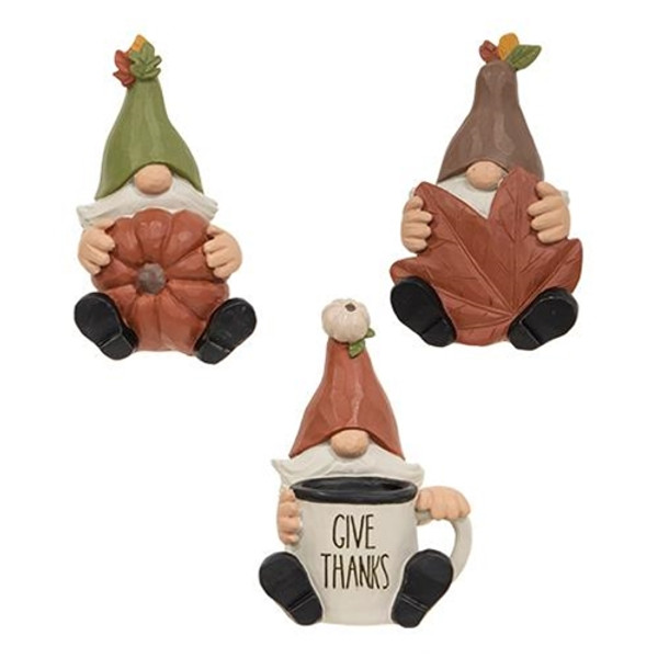 3/Set Resin Sitting Fall Gnome Figures G13436 By CWI Gifts