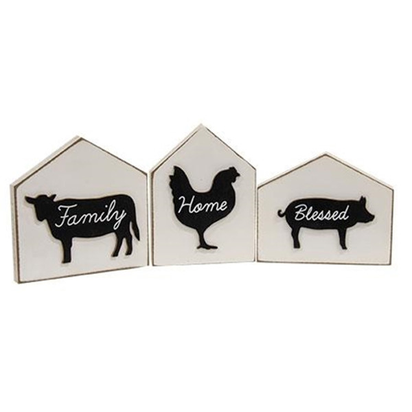 *3/Set Farm Animal Silhouettes House Blocks G35906 By CWI Gifts