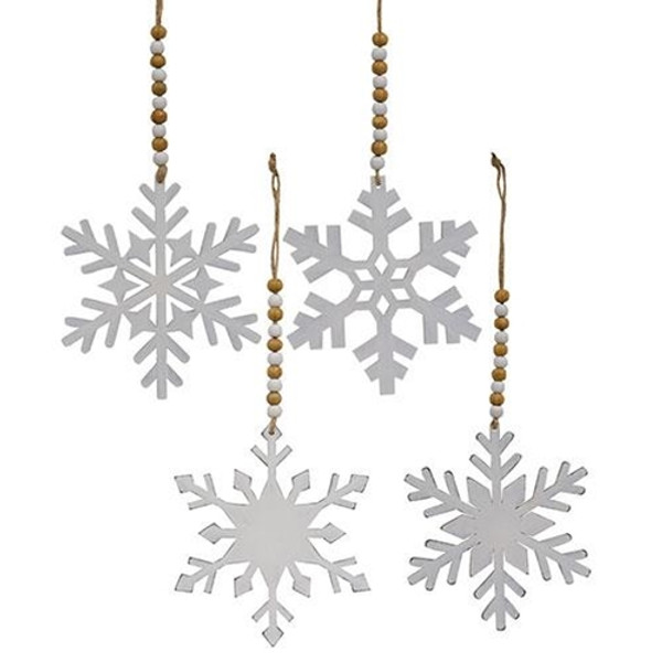 White Snowflake Wood Beaded Ornament 4 Asstd. (Pack Of 4) G65298 By CWI Gifts
