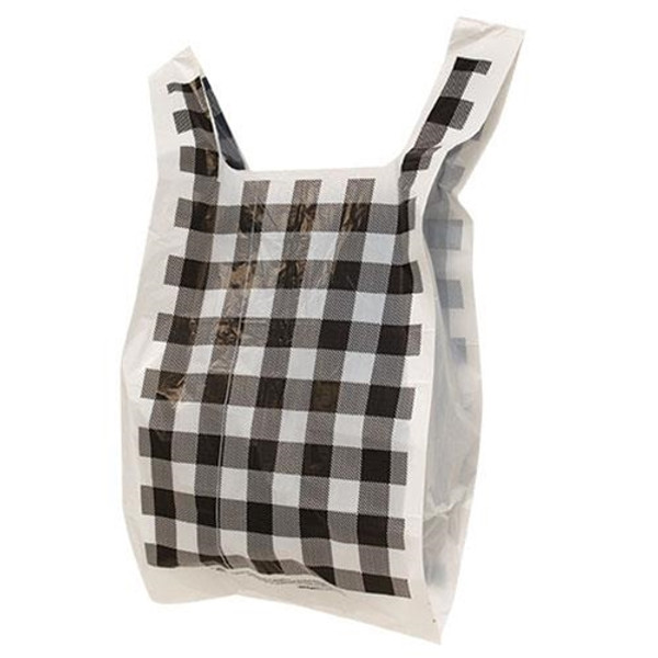 100/Pkg - Black & White Plaid Medium Plastic Bags 23X12X6 GBWPLAIDTS By CWI Gifts