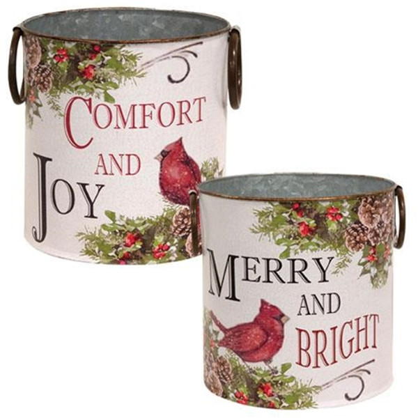 2/Set Merry And Bright Cardinal Buckets GMXF262602S By CWI Gifts