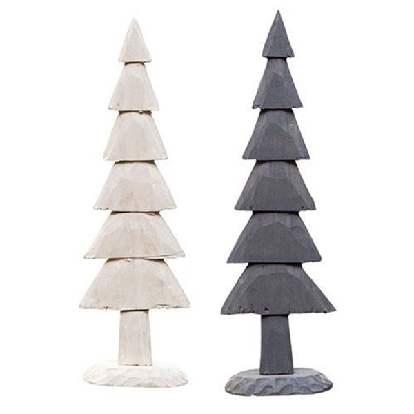 CWI Gifts GSYA3050 Carved Look Farmhouse Colors Wooden Tree 2 Asstd. (Pack Of 2)
