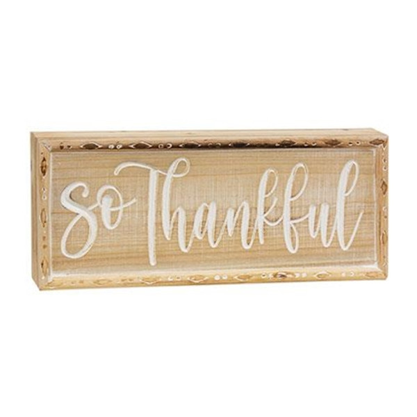 So Thankful Engraved Block Sign GWFF25734 By CWI Gifts