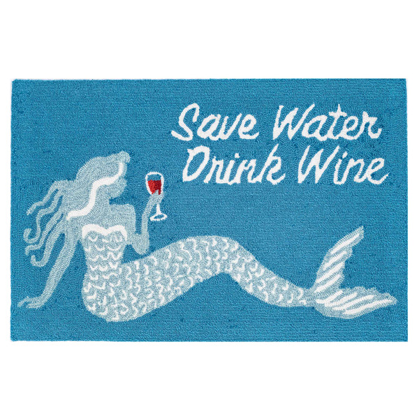 Liora Manne Frontporch Save Water Drink Wine Indoor/Outdoor Rug Ocean 1'8" x 2'6" FTP12435204