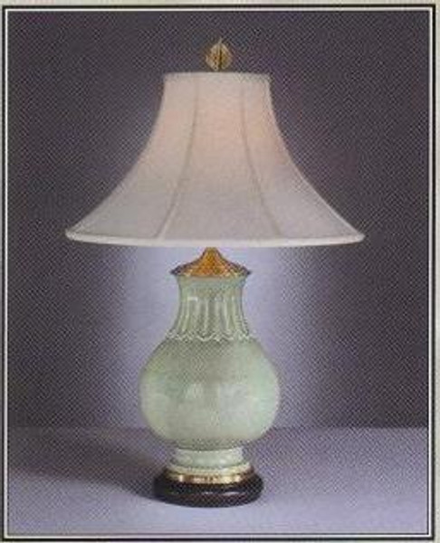 2062-1 Clayton Celadon Crkl Jar With Leaves Antique Nickel Table Lamp