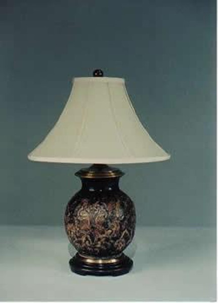 2075 Clayton Brown & Black Carved Floral Jar Table Lamp
