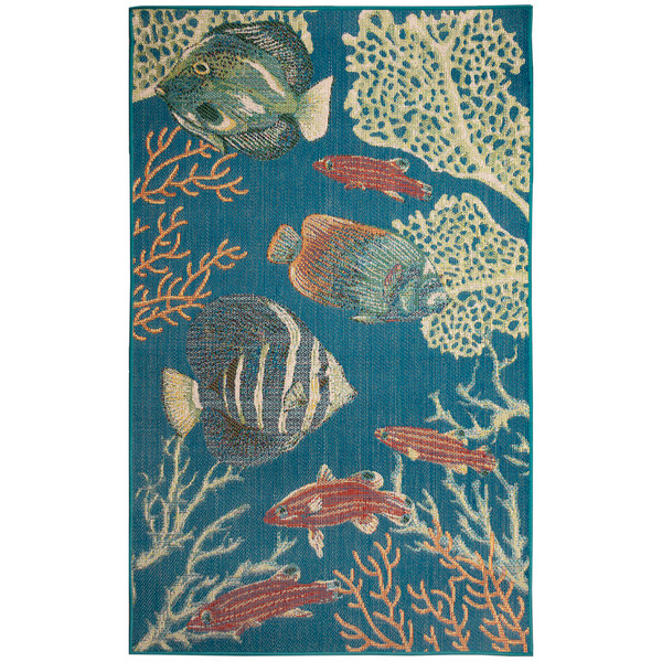 Liora Manne Patio Fish Indoor/Outdoor Rug Turquoise 6'6" x 9'3" POA69606504