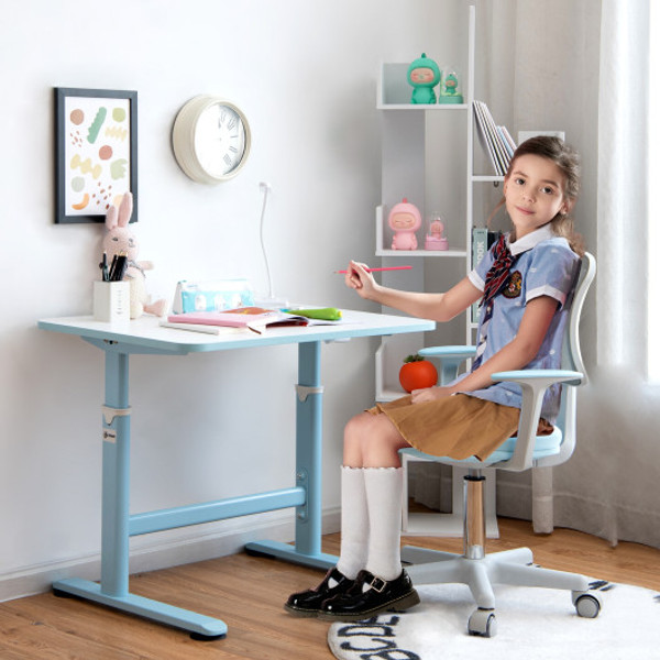 HY10039BL 32 X 24 Inches Height Adjustable Desk With Hand Crank Adjusting For Kids-Blue