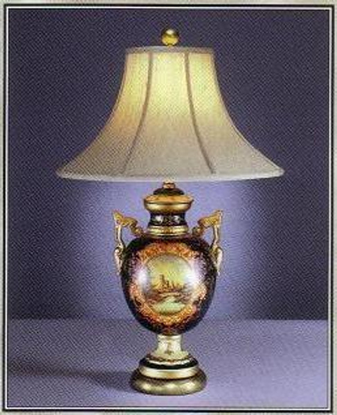 6531 Clayton Urn With Scenic Castle & Bridge Lamp