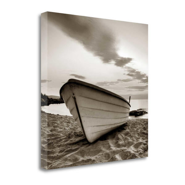 23" Sepia Tone Fishing Boat On The Beach Gallery Wrap Canvas Wall Art 442201 By Homeroots