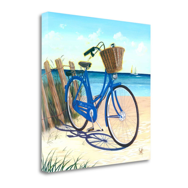 35" Bright And Fun Blue Bicycle By The Beach Gallery Wrap Canvas Wall Art 443599 By Homeroots