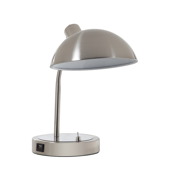 14" Modern Adjustable Silver Metal Desk Lamp With Usb 468610 By Homeroots