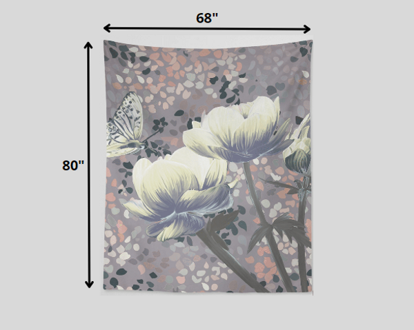 White Butterfly With Roses 80" X 68" Hanging Wall Tapestry 471552 By Homeroots