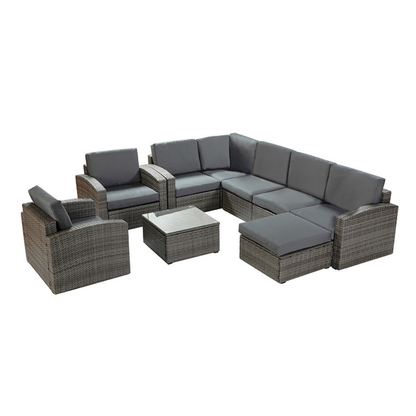 Brown Faux Rattan And Dark Gray Outdoor Sectional Sofa And Table Set 476394 By Homeroots