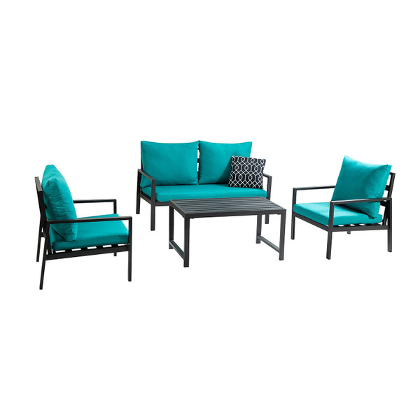 Black Lines And Aqua Outdoor Sofa Seating And Table Set 476406 By Homeroots