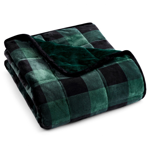 Green Plaid Weighted Velvet And Velvet Throw Blanket 478029 By Homeroots