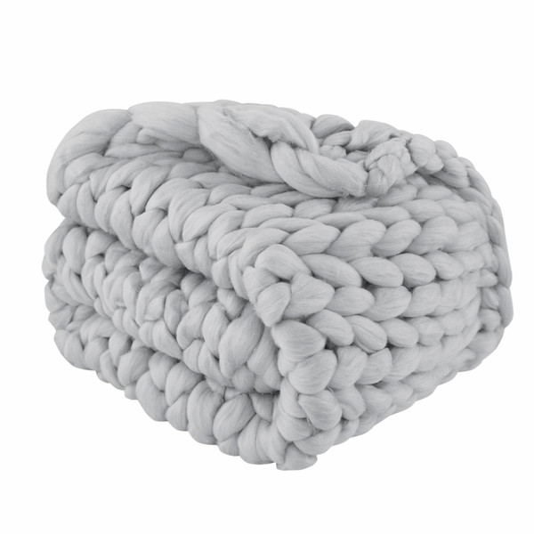 Light Grey Boho Chunky Knit Throw Blanket 478039 By Homeroots