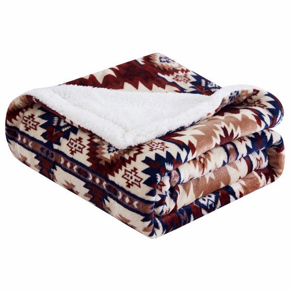 Multicolored Reversible Velvet And Sherpa Throw Blanket 478045 By Homeroots