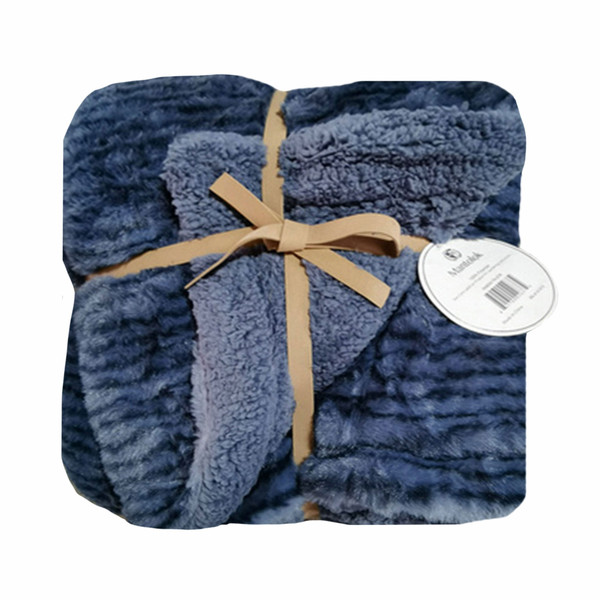 Reversible Pinstripe Texture Blue Faux Rabbit Fur And Sherpa Throw Blanket 478052 By Homeroots