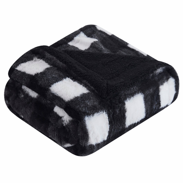 Reversible Buffalo Black And White Faux Rabbit Fur And Sherpa Throw Blanket 478053 By Homeroots