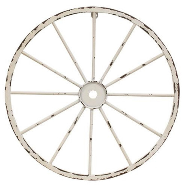 *Shabby Chic White Metal Wagon Wheel G18A864BS By CWI Gifts