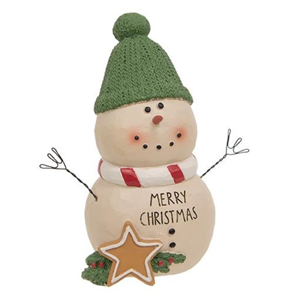 Merry Christmas Resin Snowman W/Green Hat GB13411 By CWI Gifts