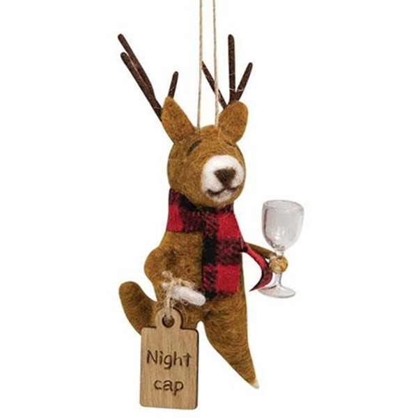 *Felted Wool Reindeer Night Cap Ornament GHBY4111 By CWI Gifts