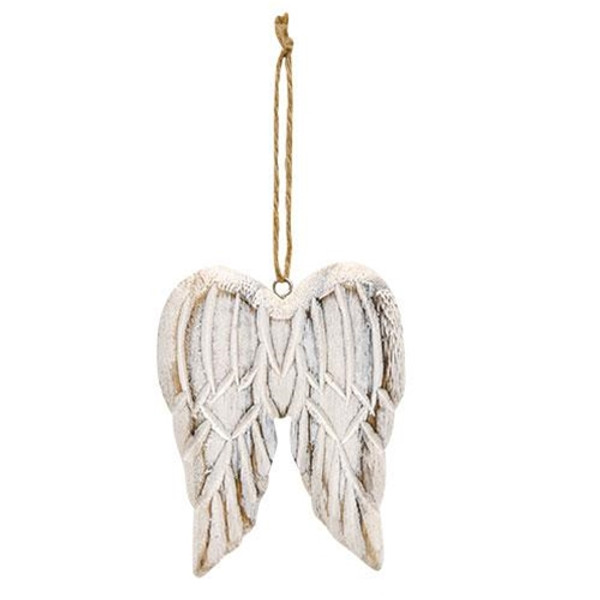 Carved Distressed White Wood Angel Wings Ornament GM29831 By CWI Gifts