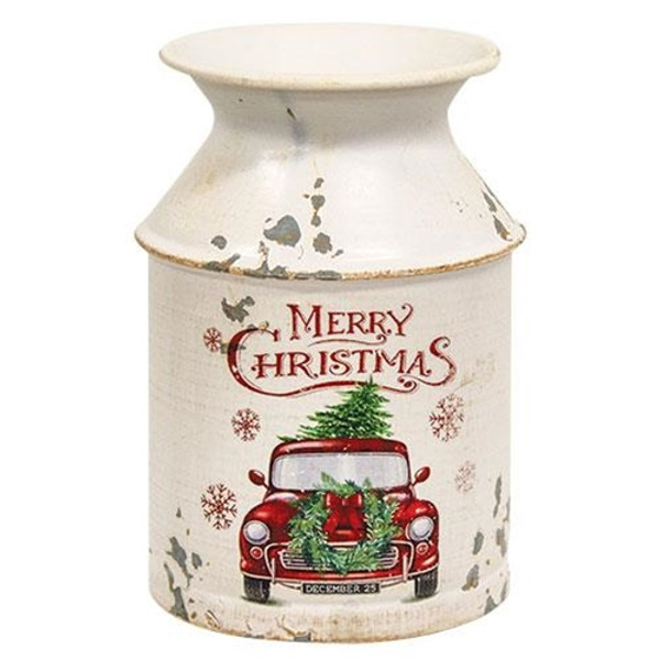 Distressed Metal Merry Christmas Truck Milk Can GM30115 By CWI Gifts